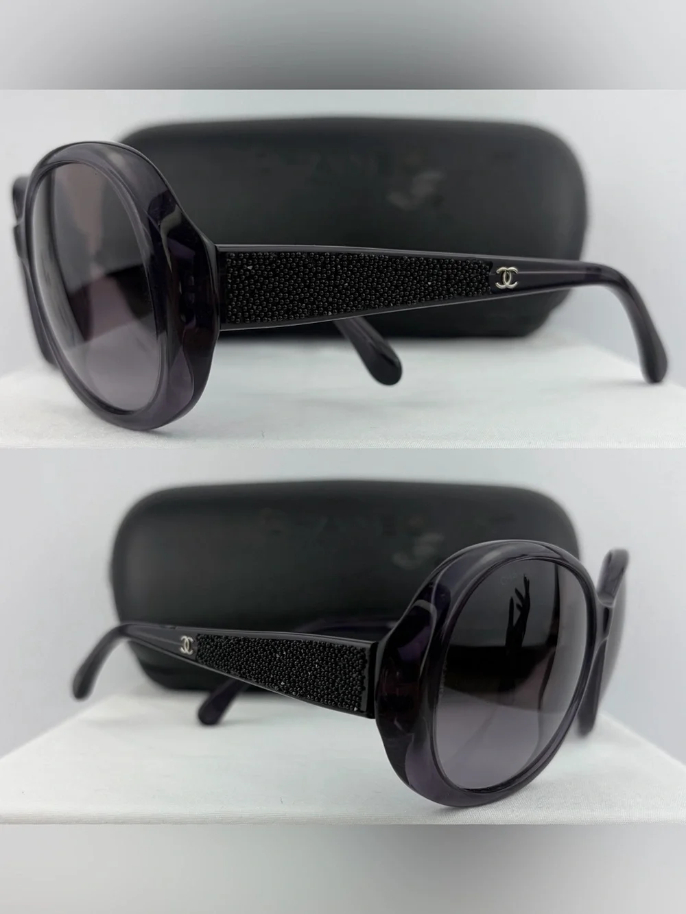 Authentic ~ Vintage ~ CHANEL Purplish Acetate Oval w/Crystal Sunglasses ~ 5165-B